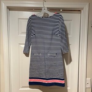 Lilly Pulitzer Navy and Pink Striped 3/4 Sleeve Dress